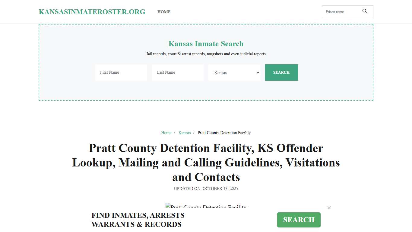 Pratt County Detention Facility, KS: Inmate Search Options, Visitations, Contacts