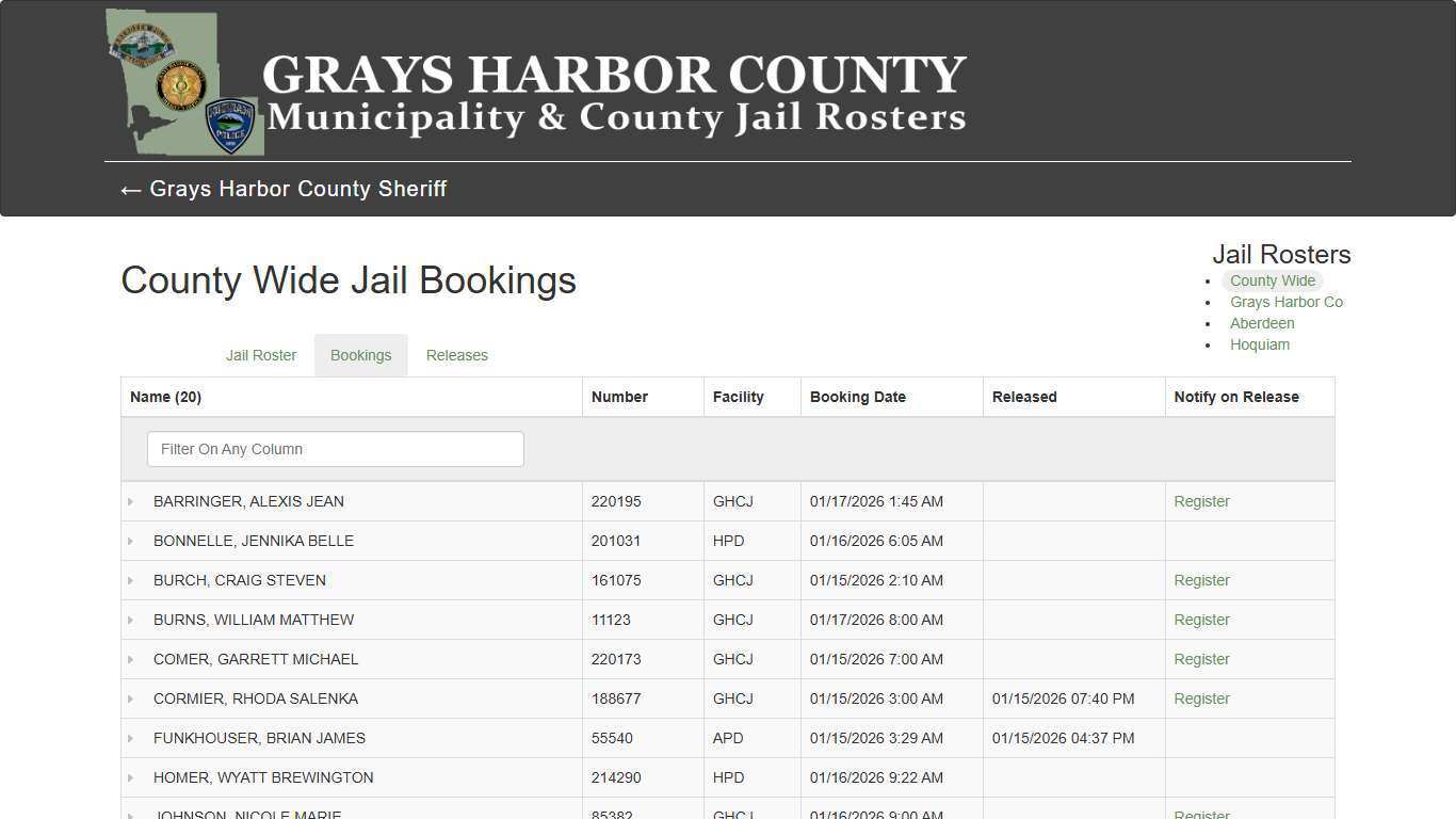 County Wide Jail Bookings